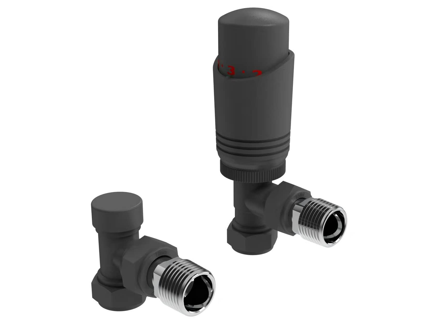 Anthracite Thermostatic Radiator Valve Angled Corner or Straight Grey Radiator TRV Thermostat Valves (Angled)