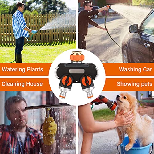 Image of HASTHIP Garden Hose Pipe Connector - Metal Thread Faucet Adapter - Garden Hose /Water Spigot Splitter - PVC Hose Splitter 2 Way Heavy Duty - Outdoor Faucet Splitter for Garden /Lawn Drip Irrigation