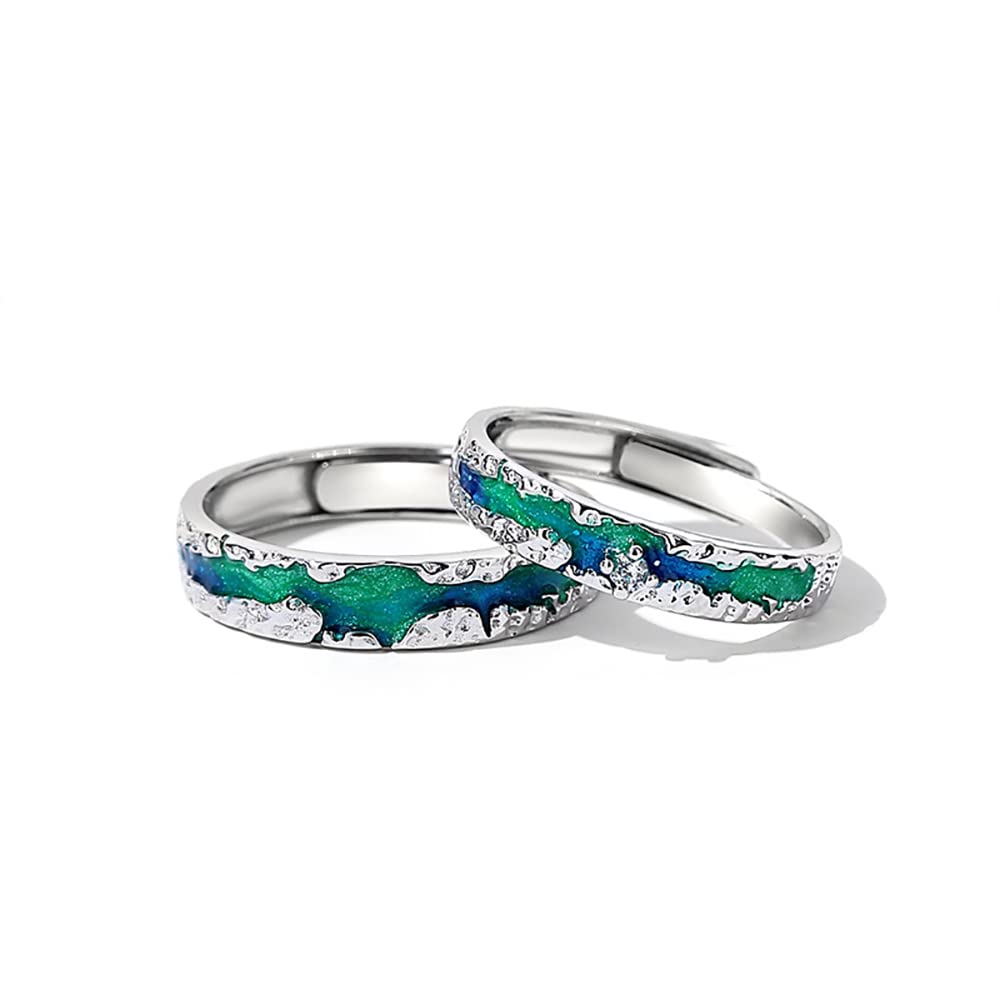 Nothern Light Aurora Polaris Coppia di anelli per lui e lei in argento Sterling 925 cielo stellato abbinato, anelli di fidanzamento con promessa, anelli di fidanzamento aperti e regolabili
