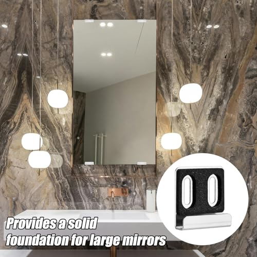 Image of 8pcs Frameless Mirror Holder, Heavy Duty Mirror Hangers Clips Metal Mirror Holder Kit Metal Mirror Brackets with Screws Rubber Pads for Wall Mounting Frameless Mirror(Double Hole Silver)