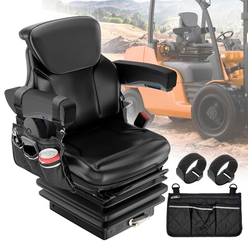 Universal Tractor Suspension Seat with 3-Level Shock Absorption,Forklift Seat With Adjustable 0-180° Backrest, Micro Switch, Armrests, Suspension Bag, for Forklift, Tractor, Mower, Loader, Excavator