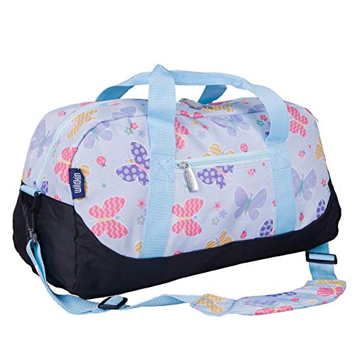 Image of Wildkin Kids Overnighter Duffel Bag - Carry-On Travel Bag for School & Sleepovers, Lightweight, Durable, Boys & Girls Ages 4-15 - Butterfly Garden