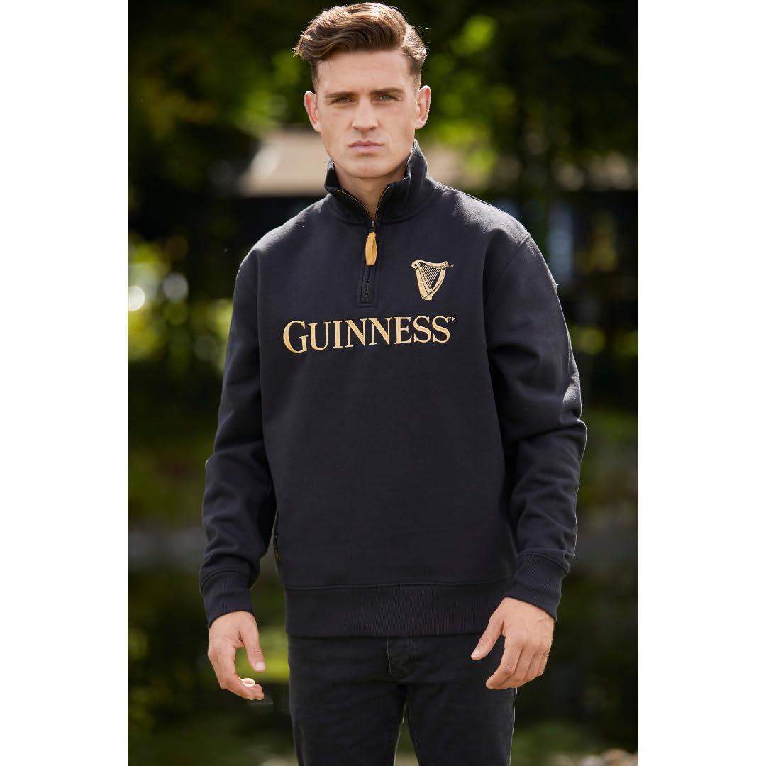 Guinness Felpa nera con zip 1/4 emblema