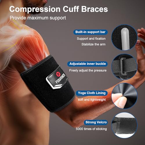 Bicep Tendonitis Brace with Support Bar - 2 Pack Arm Compression Sleeve Tricep Bicep Support Bands for Upper Arm Pain Relief, Muscle Strains & Inflammation, Fits Men/Women(Black,Large) - Image 4