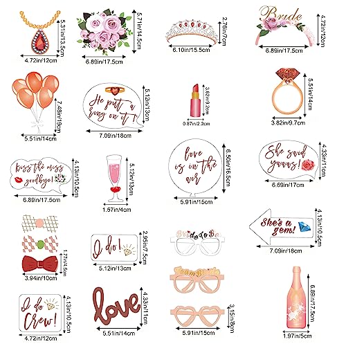Image of Wedding Photo Booth Props 23 Pcs Rose Gold for Bachelorette Party | Pre-Assembled & Ready, Thick Glossy Cardboard, Rose Gold Pink Glitter, for Bridal Shower Hen Party, Funny Selfie Signs