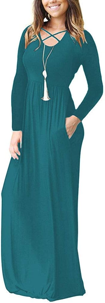 LILBETTER Women's Long Sleeve Loose Plain Maxi Dresses Casual Long Dresses with Pockets - Image 2