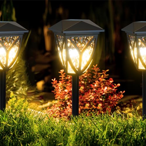 Ensenior 6-Pack Solar Lights Outdoor, 3000K LED Solar Garden Lights for Pathway, Yard, Patio...