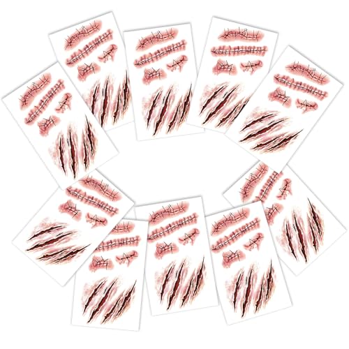 Tatouage Halloween(10 Feuilles),Fausse Cicatrice Blessure Stickers,Tattoo Halloween pour Visage,Spécial FX Costume Maquillage Accessoire Tatouage Halloween(10 Feuilles),Fausse Cicatrice Blessure Stickers,Tattoo Halloween pour Visage,Spécial FX Costume Maquillage Accessoire