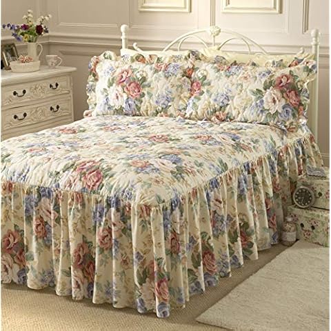Diana Cowpe DOUBLE Florence Floral Flower Fitted Bedspread With 2 Matching Pillow Shams 135cm x 200cm With 56cm Drop Cover