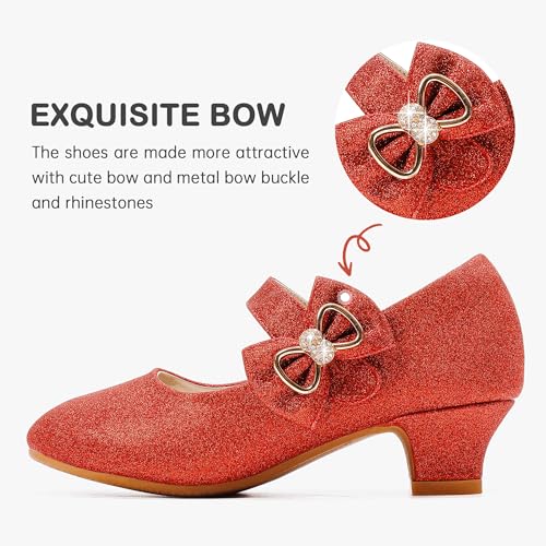 Image of Dufannie Girls Dress Shoes Low Heel Princess Flats Mary Jane Flower Wedding Party Glitter Shoes for Kids Toddler