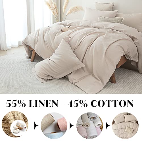 Cozydh Duvet Cover King Size - Belgian Linen Cotton Blend Summer Linen Duvet Cover Set, 3 Pieces Soft Lightweight Bedding Set With Zipper Closure 8 Ties For All Season(Linen, 104X90,No Comforter) #TOP2