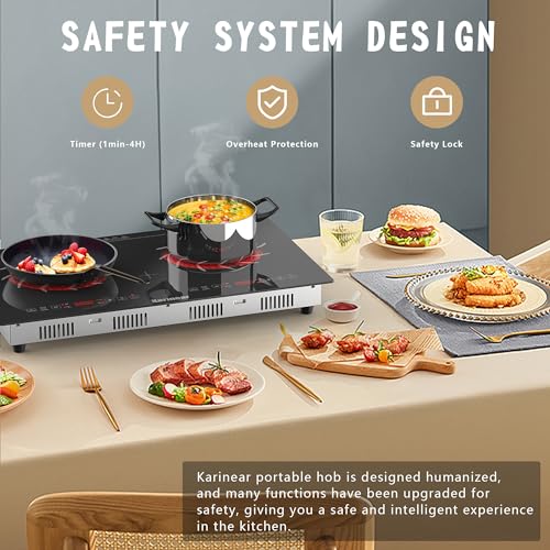 Image of Karinear 2 Burners Electric Cooktop 110V Countertop Burner, Radiant Stove | Portable Electric Stove, drop-in or Countertop Use, Timer, Child Safety Lock, 110v Outlet Plug, Sensor Touch Control