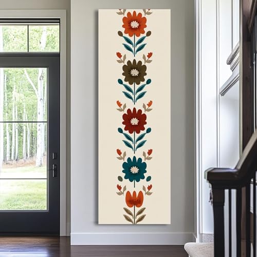 Tableau géométrique de fleurs grand format verticale 60x180cm pour mur - 2