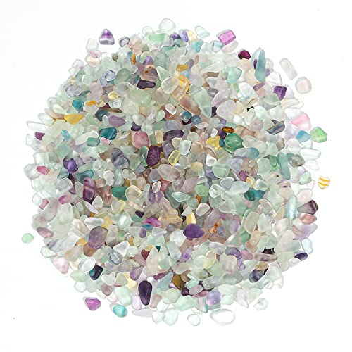 Image of T4U Crystal Chips Stone Crushed Quartz Glass 0.5LB - Fluorite Tumbled Gravel Small Decorative Pebbles Bulk, Mini Polished Rocks Pieces for Crafts, Vases Filler, Succulent Plants, Aquarium Gravel Rocks