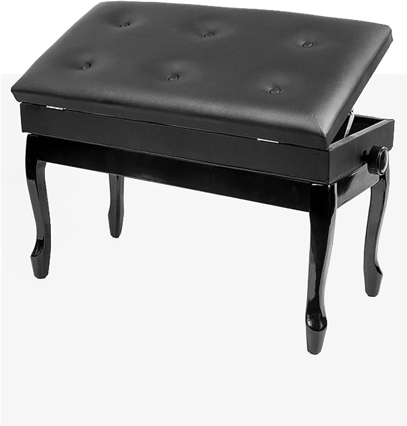 Familienbankett-Klavierhocker, Duett-Bank, Keyboard-Hocker mit hydraulischem Hebefach und verstellbarer Höhe, Schwarz (76 x 39 x 48, 58 cm)