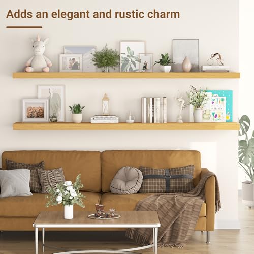 Image of 55 Inch Floating Shelves, 12 Inch Deep Floating Shelves for Wall, Extra Deeper & Thicker Wooden Wall Shelf with Invisible Brackets, Shelf for Bedroom Living Room Home Decor(Oak, Set of 2)