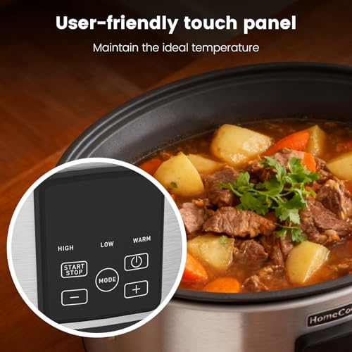 Image of HOMECOOKIN Slow Cooker, Extra Large 10 Quart Programmable Slow Cookers, Dishwasher Safe Glass Lid & Crock, Kitchen Appliance for Families and Gatherings,Stainless Steel
