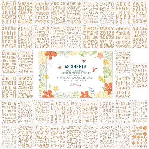 Patemby 1/2, 3/4, 1, 5/4 Inch Small Letter Stencils For Painting, 43 Pack Crafts Reusable Plastic Letter Templates 6 Different Font With Tiny Number &Amp; Alphabet Stencil For Diy Crafts Art Projects
