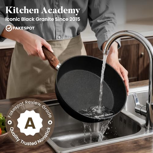 Kitchen Academy Bateria de Cocina Induccion y Sartenes Antiadherentes - 12 piezas Juego de Sartenes Antiadherentes, Sartenes Induccion Cacerolas libre de PTFE y PFOA (Negro) - imagen 7