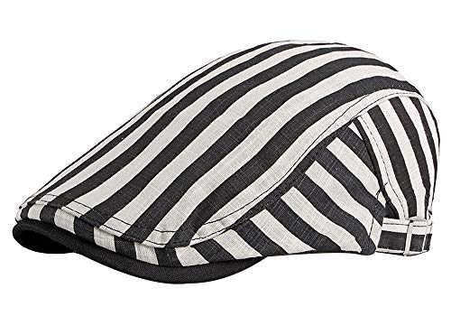 Kangqifen Mens Womens Striped Flat Cap Cotton Thin Outdoor Sunshade Newsboy Cap(Beige)