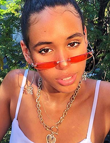 Armear Fashion Rimless Narrow Small Rectangle Sunglasses Clear Colored Lens4