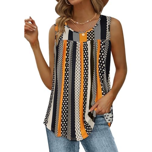Womens Tank Tops Summer Sleeveless Blouse Crewneck Casual Loose Fit Tunic Shirt