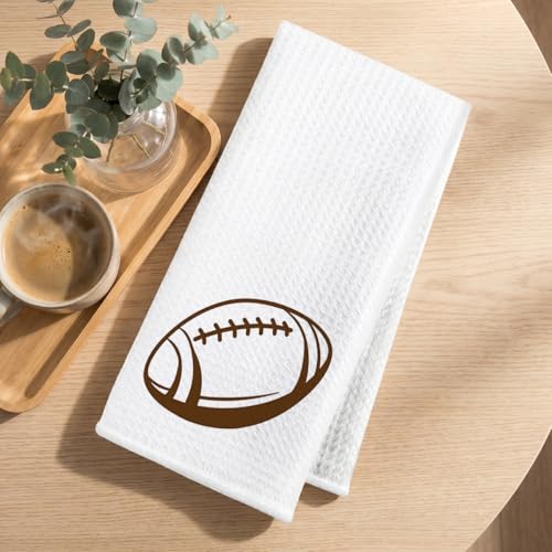 Image of 2 Pcs Football Kitchen Towels Decorative Football Dish Hand Towels Sports Theme Absorbent Dish Cloths Tea Washcloths for Kitchen Home Bathroom Decor 24x14 Inch