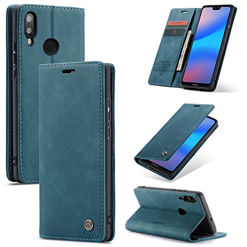 Cracedily Cover per Huawei P20 Lite Case, Custodia Cover Pelle Premium Portafoglio con Porta Carte Magnetica Supporto Protezione Flip Case Custodia per Huawei P20 Lite, Blu-verde
