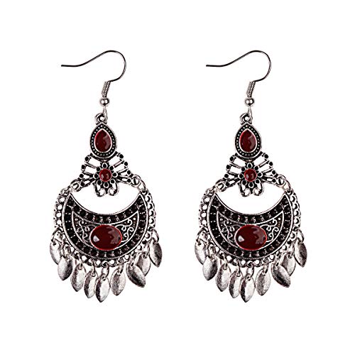 Pendientes del engranaje de la boda de Bohemia fiesta Vintage Hippie Do Viejo Pendientes Rojo