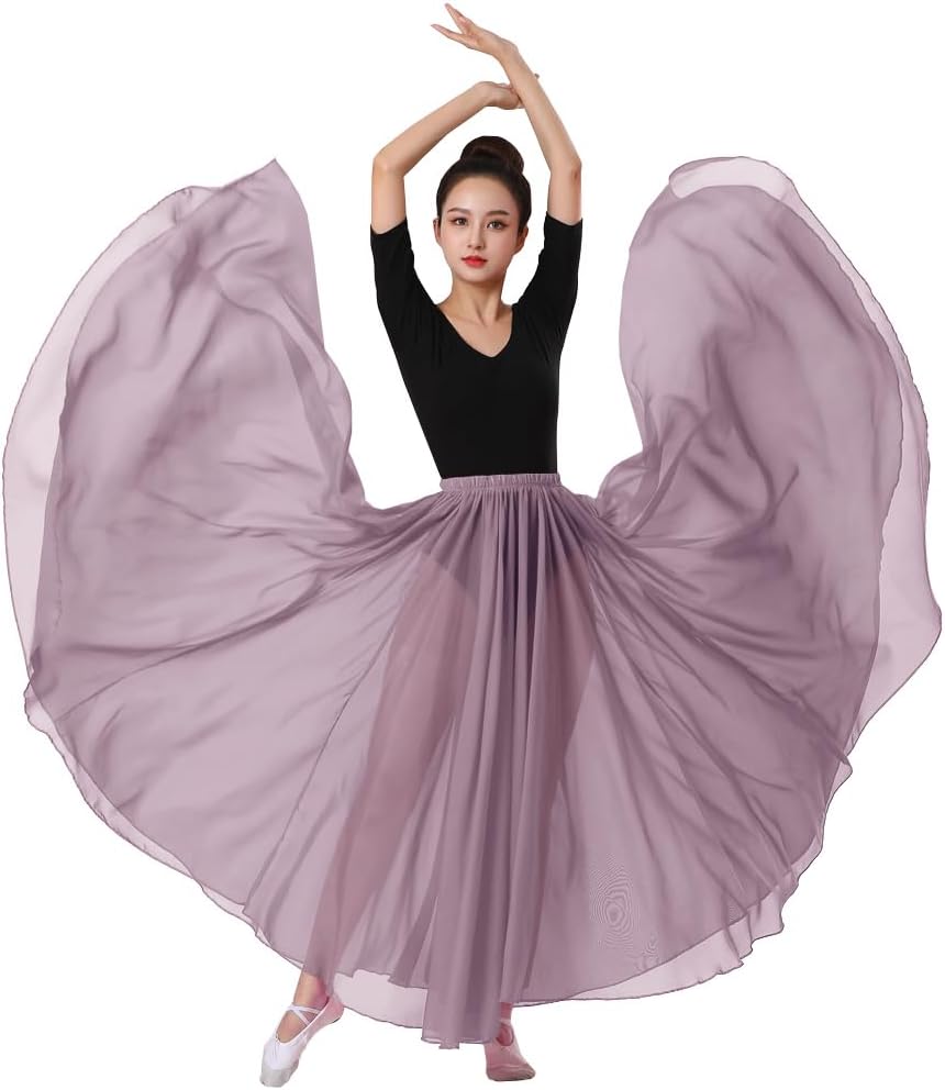 720 Silky Sheer Chiffon Elastic Waist Long Dance Skirt for Belly Ballet Photography Performance Maxi Skirt