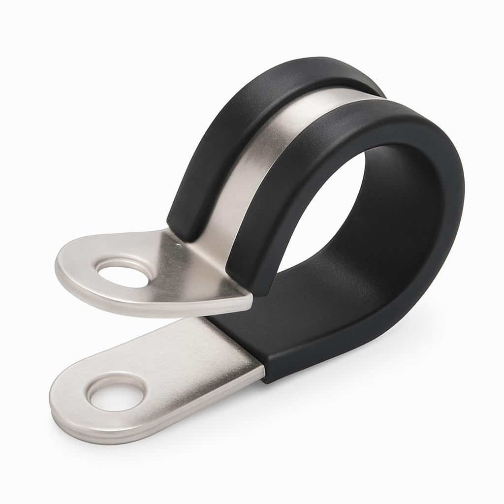 50pcs 1 Inch 304 Stainless Steel Rubber Cushioned Insulated Cable Clamps, Pipe Clamps, Metal Clamp, Wire Clamps for Tube, Lines, Automotive, Wire Cord