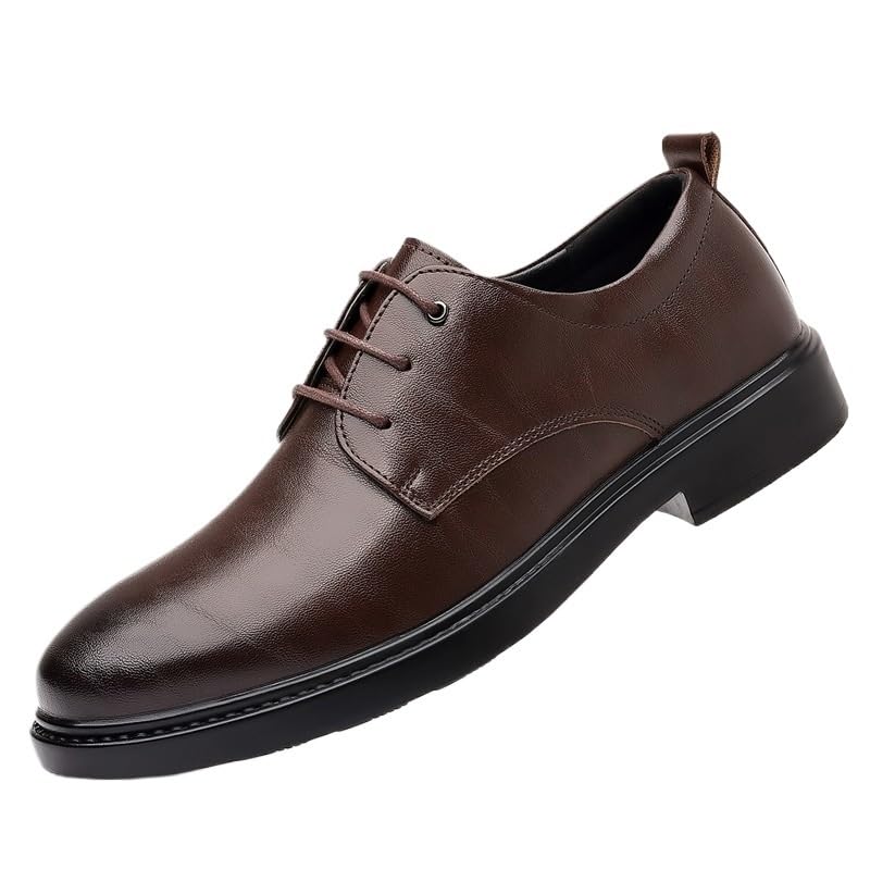 Casual Business Walking Shoes for Men Dress Shoes for Mens Lace Up Round Burnished Toe Vegan Leather Shoes Rubber Sole Anti-Slip Block Heel Classic