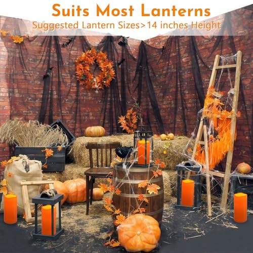 Image of NURADA 8 inch x 4 inch Large Outdoor Flameless Candles - Waterproof LED Pillar Flickering Candle Battery Operated with Timer Remote for Patio Porch Lanterns Halloween Thanksgiving Fall Decor - 2 Pack Orange