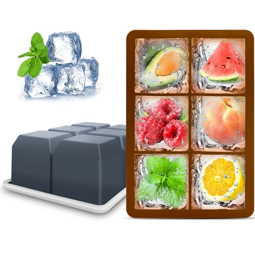 Image of Silicone Ice Cube Trays with Lids,Large Square Ice Cube Molds for Freezer, Whiskey, Cocktail, Stackable Flexible and Reusable & Easy Release BPA Free (2 Pack&Dark Gray and Golden)