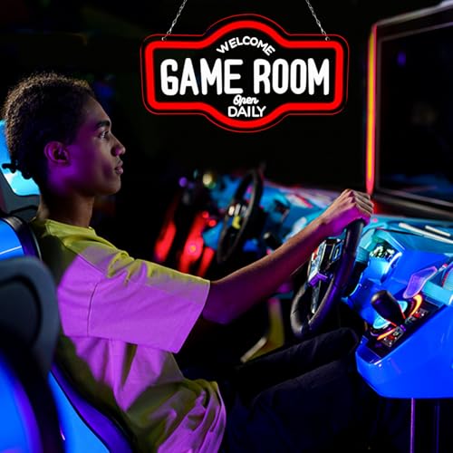 Image of Game Room Neon Sign, Welcome Game Room Open Daily Neon Lights Wall Decor for Internet Cafe, Gaming Room, Man cave, Bedroom Gift Art for Boys Girls-16.93 x 9.92 IN-USB Powered-Acrylic