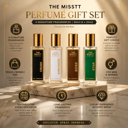 Image of Perfume Gift Set for Men & Women | Long Lasting Extrait De Parfum Collection | Crush, Embossed, Bosss & Star Fragrances | Premium Daily Wear Perfume | Pack of 4 x 20ml (80ml Total)