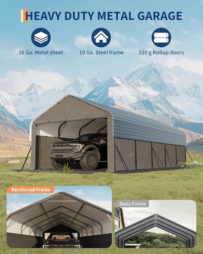 Image of Garvee 12'X24'X9' Metal Carport, Enclosed Car Ports with Heavy Duty Steel Frame and 220 g Tarp, All-Weather Carport for Full-Size Pickup Trucks, Bass Boats, and Tractors