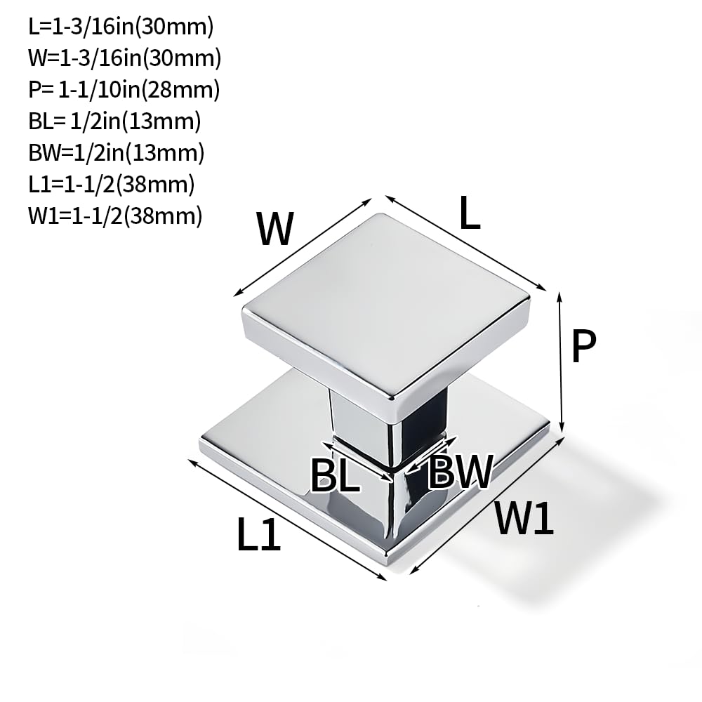 KHTUMEWARE-295+323 Square Knob, Polished Nickel, 1-1/2 in (38 mm), 2-Pack in Polished Nickel — KHTUMEWARE