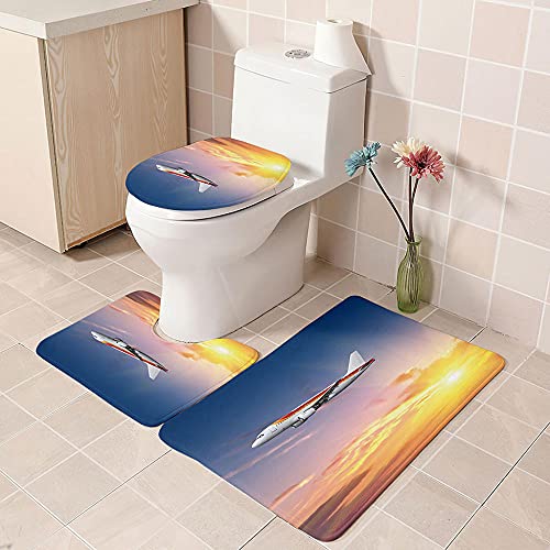 ZDDWLDL 4-Teilig Duschvorhang Set Mit Rutschfesten Teppichen Toilettendeckel Und Badematte Wasserdicht Farbfest Schimmel… – Bild 4