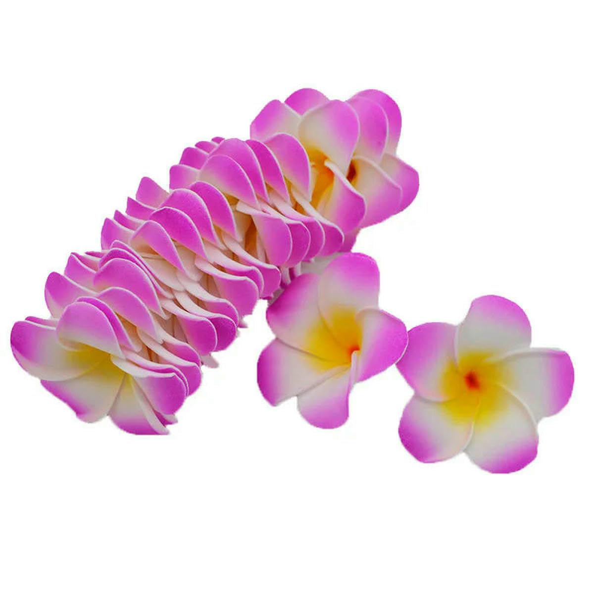 AYHTUD 30Pcs 5-9cm Artificial Plumeria Hawaiian Foam Frangipani Flower Wreath Headdress Wedding Party Decoration Fake Flower-H05-8cm