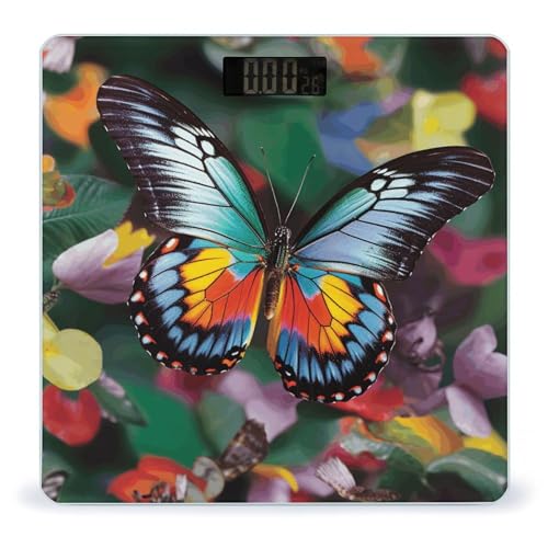 Báscula de baño digital Colorful Butterfly 400lb vidrio templado miniatura 1