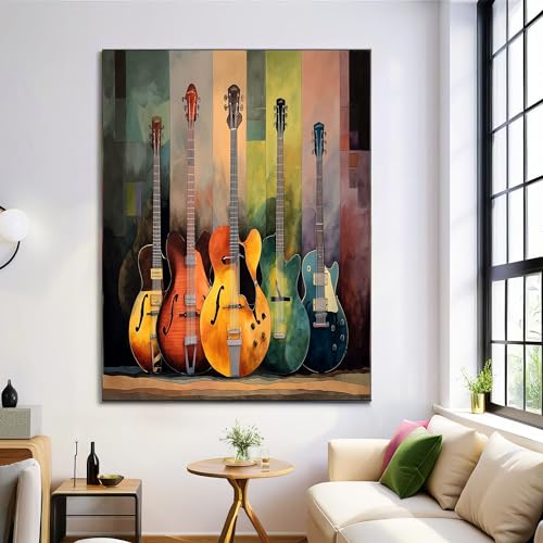 Guitarra eléctrica archtop para pared: decoración musical amarilla de 60x90 cm para tu salón
