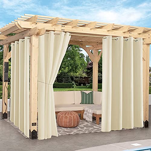 Image of 2 Panels Indoor /Outdoor Patio Waterproof Curtains- Thermal Insulated, Blackout Curtains Light Blocking Drapes for Porch, Pergola, Cabana, Bedroom, Living Room, 52 x 84 inch, Cream Beige