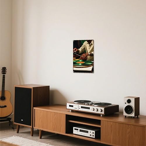 Miniatura 7 de Discos de vinilo de caballero con letrero de lata de metal retro para decoración de pared de 8 x 12 pulgadas, tocadiscos musicales, póster de arte