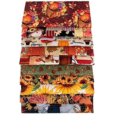 Fiakup Thanksgiving Fabric - Thanksgiving Dinner Cotton Fabric Fat Quarter,Thanksgiving Maple Pumpkin Theme Fabric Square Sheet for DIY Craft Quilting Sewing Cover