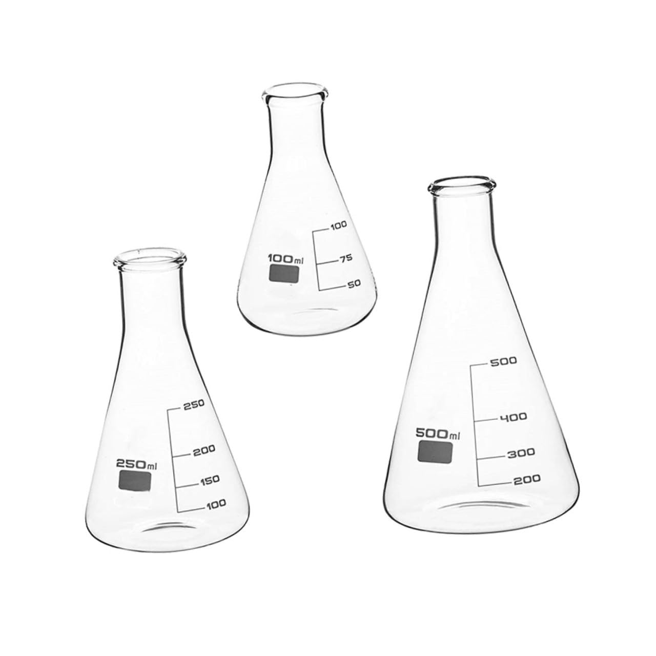 PLAFOPE 3piezas Matraces De Boca Estrecha Matraces Erlenmeyer De Vidrio Para Experimentos Laboratorio