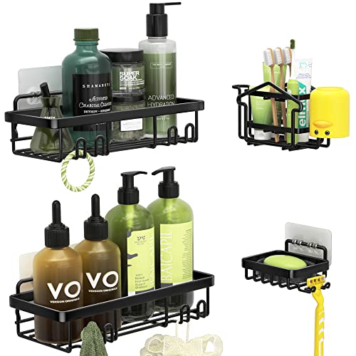 WayEee Etagere Douche Lot De 4 Étagère Salle De Bain Sans Perçage Paniers Rangement D'Organisateur De Douche Mural En Acier Inoxydable Pour Toilette, Dortoir Et Cuisine