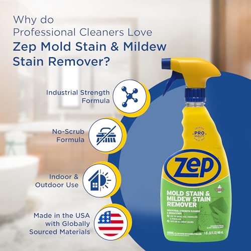 zep mold stain and mildew stain remover - 32 oz pack of 4 zumildew32 - professional strength no scrub formula