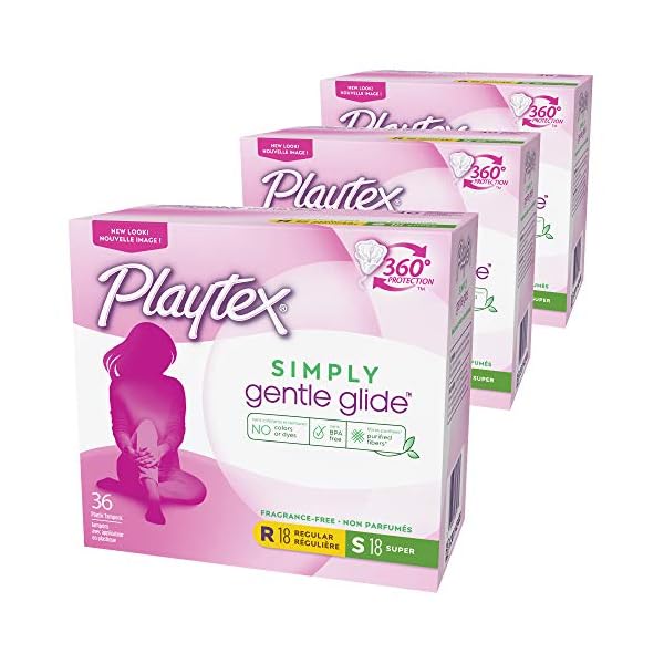 Playtex Simply Gentle Glide Unscented Tampons with Ultra Absorbency - 36 Count (Pack of 3)