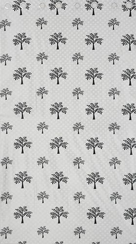 Image of Printed Tree 2 Piece Polyester Home & Living Room Eyelet Door Curtain - 7 Feet, Grey